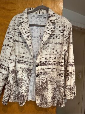 Chico's Cream and Brown Printed Blazer Jacket